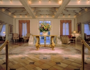 Brown historic hotel lobby