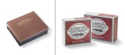 Brown and white packaging boxes from Kansas City Steak Company with logo and branding.