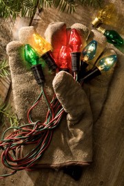Work glove with Christmas lights