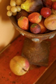 Concrete fruit in vintage urn