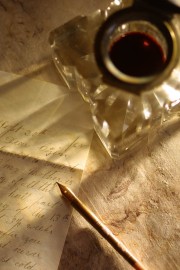 Crystal ink well with pen and letter