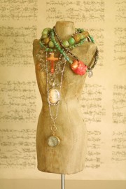 Custom jewelry on miniature dress form